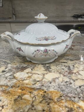 MZ Czech Vintage Regal Floral Tureen with Deco Handles and Lid